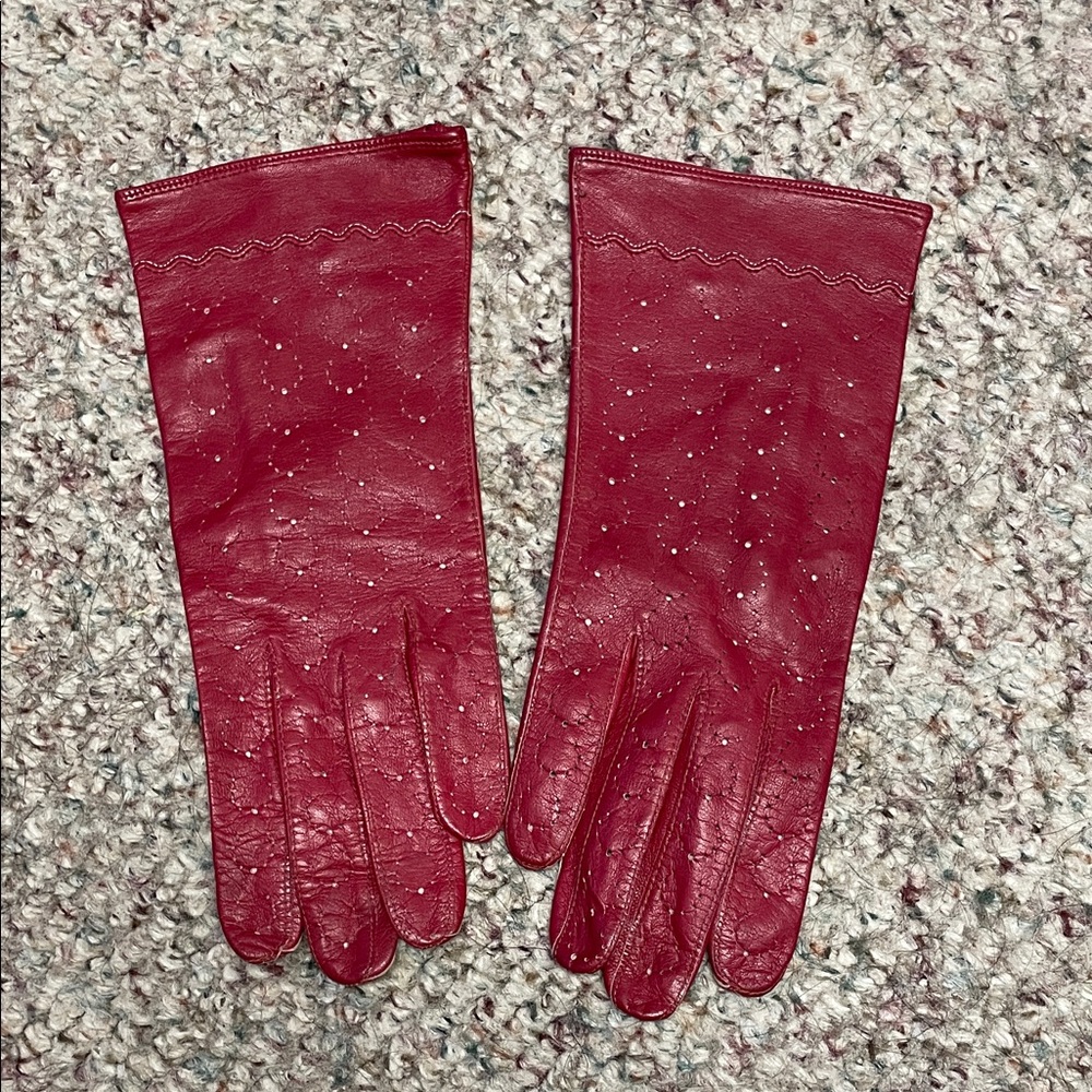 Vintage 50s  Red Leather Gloves